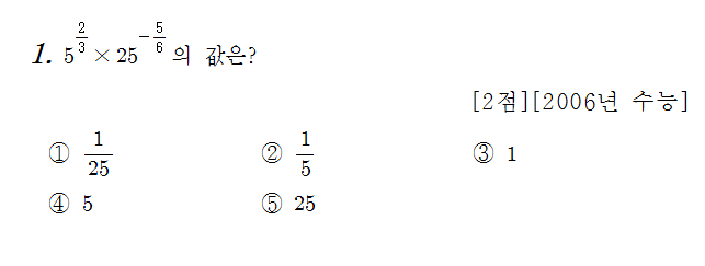 
		                            		
		                            			06 수능 나 - 1번  문제 
		                            		
		                            		
						                       	
						                       		#지수법칙 (유리수 지수) 계산 
						                       	
						                       		#로그 성질 계산(합) 
						                       	
					                       	
					                       	
						                       	
						                       		#수학I>지수와 로그>로그 
						                       	
					                       	
		                            	