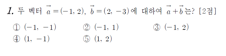 
		                            		
		                            			고3 16-10 교육청 수학 가 - 1번  문제 
		                            		
		                            		
						                       	
						                       		#벡터의 내적 
						                       	
					                       	
					                       	
						                       	
						                       		#기하>평면벡터>평면벡터의 성분과 내적 
						                       	
					                       	
		                            	