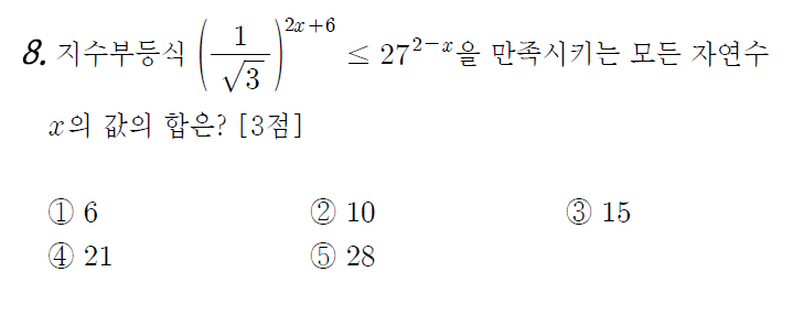 
		                            		
		                            			고2 12-11 평가원 수학 A - 8번  문제 
		                            		
		                            		
						                       	
						                       		#지수 부등식 - 밑 통일 
						                       	
					                       	
					                       	
						                       	
						                       		#수학I>지수와 로그>지수/로그 함수의 활용 
						                       	
					                       	
		                            	